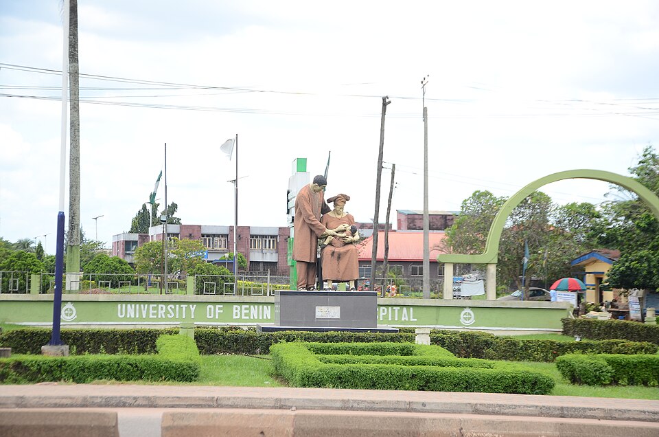 The sculpture at the hospital entrance